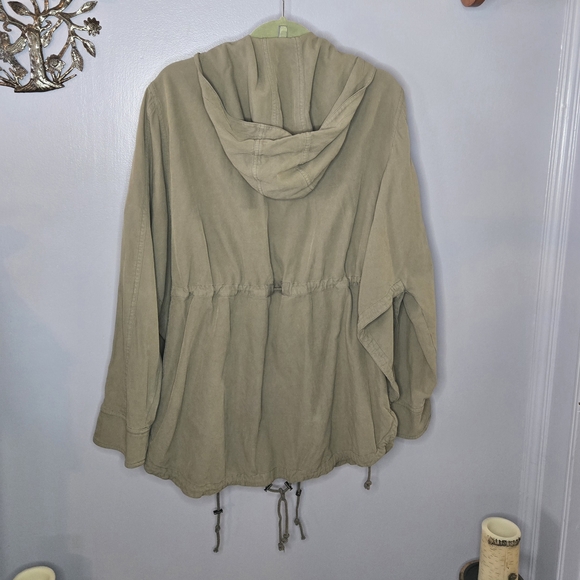 Go> by GoSilk Washable Silk Blend Hooded Jacket Open-Side Utility Anorak Olive - Picture 2 of 16